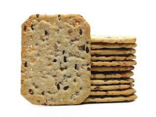 Savory crackers with seeds isolated on white background