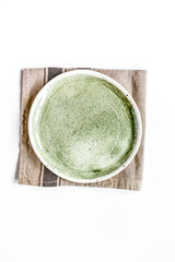 ceramic tableware top view on white background mock up