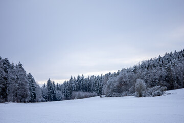 Fototapeta na wymiar Winterlandschaft mit Schnee Wolken am Himmel 