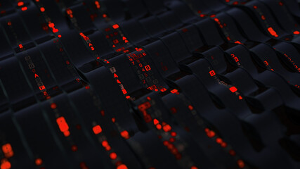 Fototapeta premium Red hexadecimal code on wavy flexible displays 3D render
