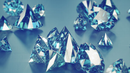 Blue sapphire gemstones 3D render illustration