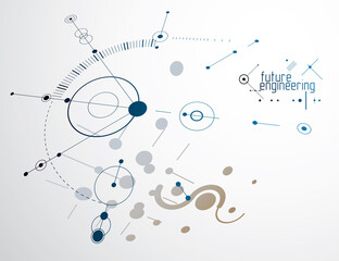 Mechanical scheme, vector engineering drawing with circles and geometric parts of mechanism. Technical plan can be used in web design and as wallpaper or background.