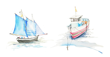 hand drawn watercolor sailboat illustration