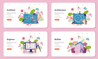 Architecture web banner or landing page set. Idea of building project