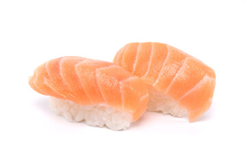 Nigiri salmon sushi isolated on white background
