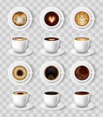 Realistic coffee mug. 3D Vector illustration for mockups. Cappuccino, americano, espresso, mocha latte cocoa