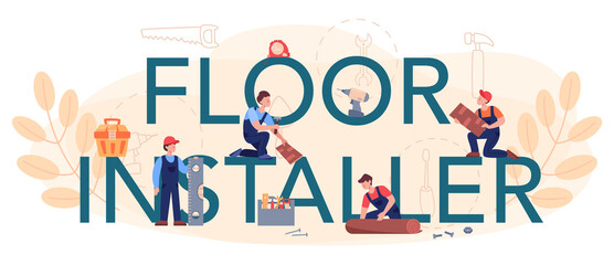 Flooring installer typographic header. Professional parquet laying,