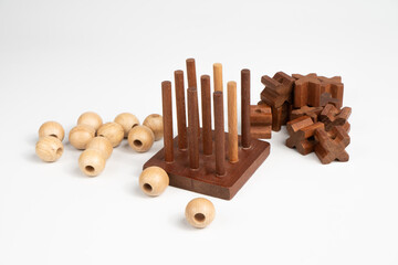 Start playing tic tac toe. Three-dimensional wooden voluminous field for tic-tac-toe competition.