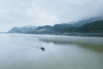 aerial view of beautiful fuchun river after rain