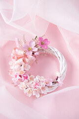 Obraz na płótnie Canvas 桜とハナミズキの春のリース（オーガンジー・ピンク）
