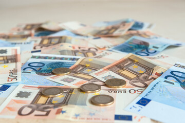 Obraz na płótnie Canvas Euro money banknotes and coins