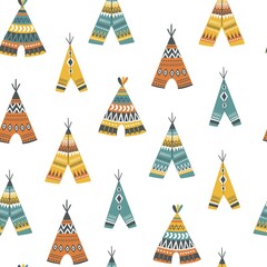 Childish seamless vector pattern with cute teepee in cartoon style. Creative vector childish background for fabric, textile, apparel © Angelina De Sol