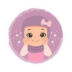 Young Muslim woman in hijab doing cute pose. Online business logo or mascot. Flat style vector design clip art.