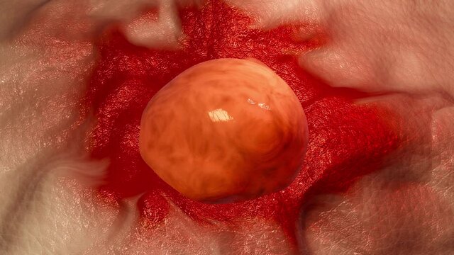 3D animation of a close-up of a growing skin cancer like the malign melanoma inflaming surrounding tissue.