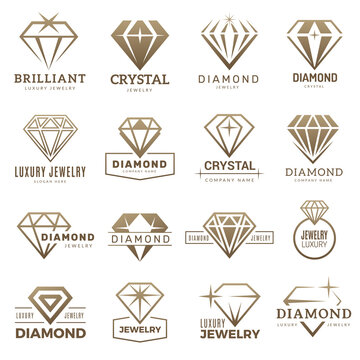 Diamond logo. Stylizes gemstones royal luxury symbols with jewellery recent vector templates. Gemstone jewelry, jewel and brilliant, diamond decoration illustration