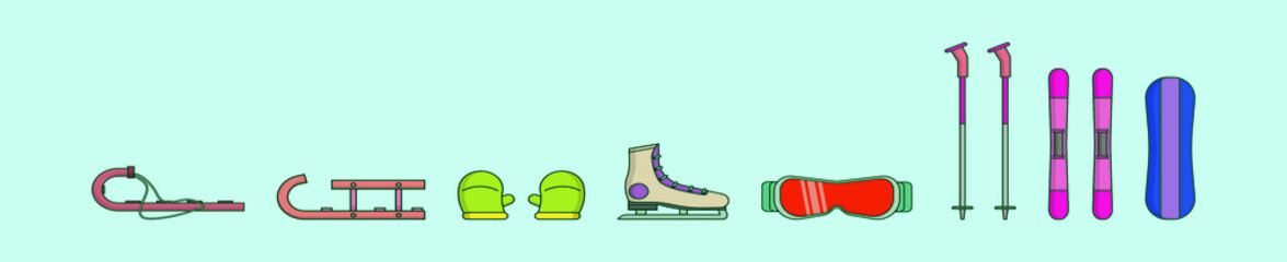 set of winter activity cartoon icon design template with various models. vector illustration isolated on blue background