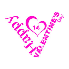 Lettering Happy Valentines Day pink hearts banner. Valentines Day greeting card template with typography text happy valentine`s on pink hearts in frame on background. Vector illustration