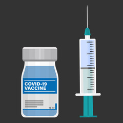vial with coronavirus vaccine and syringe with vaccine shot vector illustration