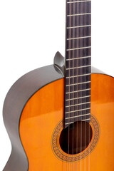 Fototapeta na wymiar Beautiful wooden guitar on white background