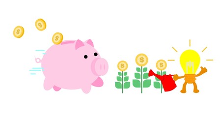 lamp idea farm for pig bank money cartoon doodle flat design style vector illustration