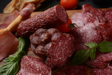 Antipasto Platter salami smoked sausage and olives   with grissini bread sticks