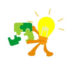 lamp light idea play green puzzle cartoon doodle flat design style vector illustration 