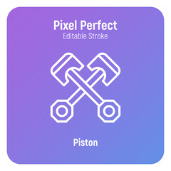 Car pistons thin line icon. Pixel perfect, editable stroke. Vector illustration for car service.