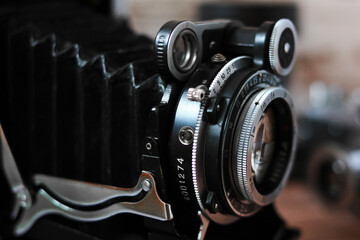 Vintage lens on an old film rangefinder camera