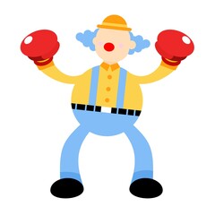 cartoon competitor clown fight boxing power doodle vector illustration flat design style