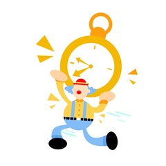 clown stress out for clock time deadline schedule cartoon doodle vector illustration flat design style