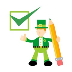 happy leprechaun and green checklist cartoon doodle flat design style vector illustration