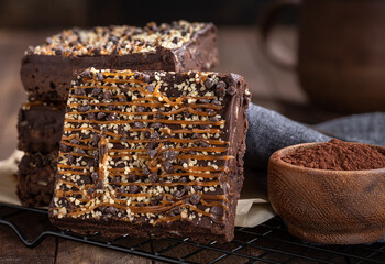 Dark Chocolate Brownie With Caramel and Nuts