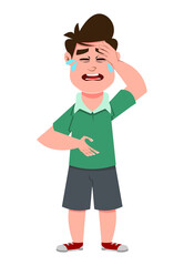 cute boy crying for headache