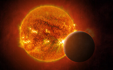 Planet Mercury and Sun. Elements of this image furnished by NASA. 