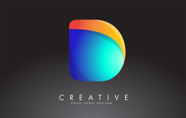 Colorful D letter logo with twisted lines effect. Rounded font style, vector design template.