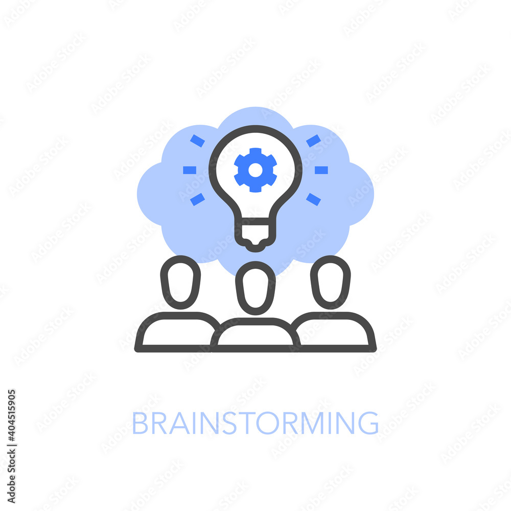 Poster Brainstorming symbol with a team thinking people and thinking bubble. Easy to use for your website or presentation.