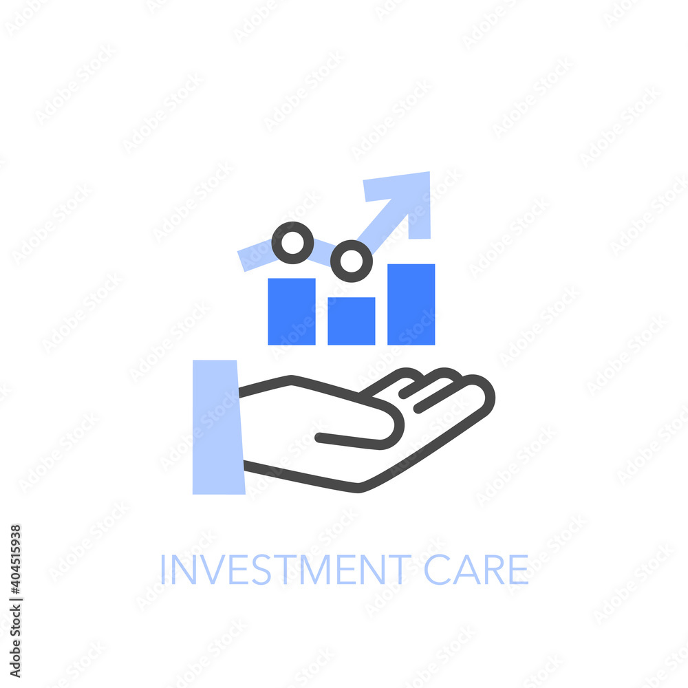Poster investment care symbol with a humand hand and a growing data chart. easy to use for your website or 