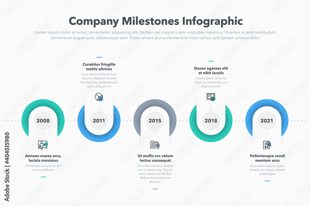 Aufkleber modern company milestones timeline template. easy to use for your website or presentation.