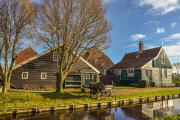Old farmhouses at the Zaanse Schans near Koog aan de Zaan, Holland.