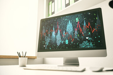 Modern computer screen with abstract financial diagram, banking and accounting concept. 3D Rendering