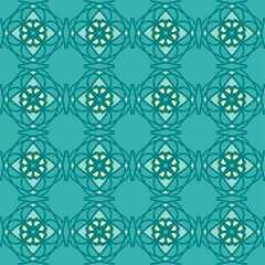 blue turquoise aqua menthe vintage floral interior seamless flat design background vector illustration
