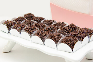 Tray of traditional Brazilian sweet brigadeiro