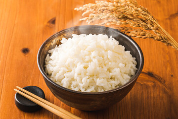茶碗に盛った炊き立てのご飯　Japanese rice