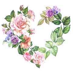 Fototapeten flowers heart with watercolor roses © OLGA