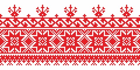 National pixel pattern. Traditional ethnic pattern for embroidery with red thread, Bright and fashionable pattern.