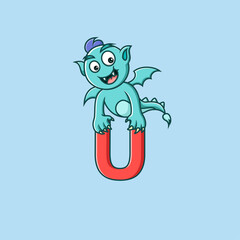 cute monster holding the letter U