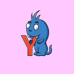 cute monster holding the letter Y