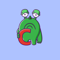 cute monster holding the letter C