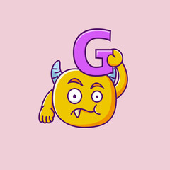 cute monster holding the letter G