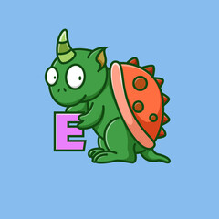cute monster holding the letter E